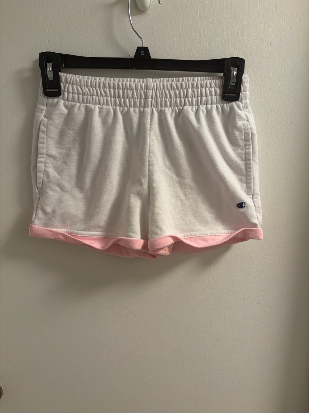 Champion Girls M White Pink Trim Sweat Shorts Dolphin Hem Athletic